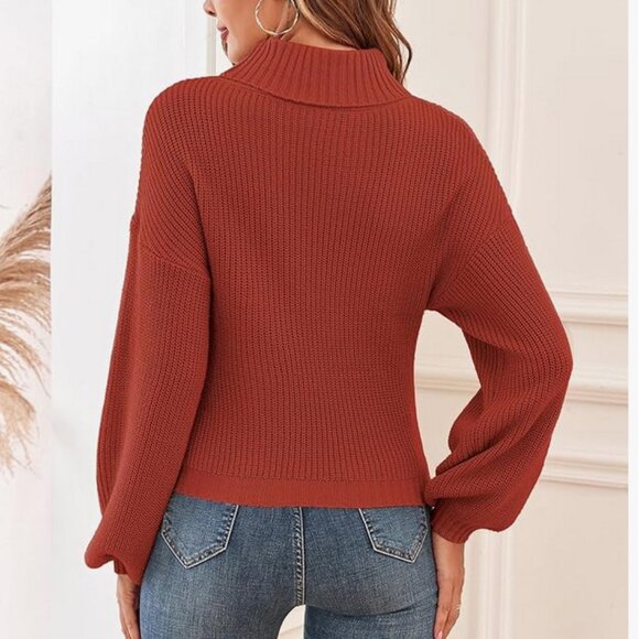 Zaful Woman's Cropped Turtleneck Knit Sweater Tan Brown Medium Pullover Casual - Picture 2 of 9